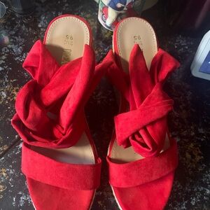 Dream Pairs Bright Red Tie Wedge Sandals
